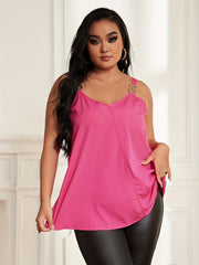  Solid V Neck Chain Decor Cami Top