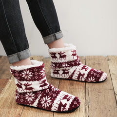 Men's Christmas Slipper Socks Elk Snowflake Pattern Fleece Thermal House Shoes