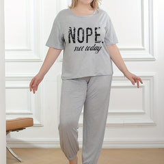  Slogan Print Pajama Set - T Shirt & Joggers Home Wear