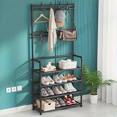 Shoe Storage Rack With Clothes Shelf and Hooks