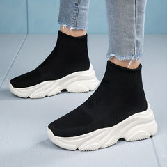 Women's High Top Knit Socks Sneakers Thick Botton Slip on Platform Shoes
