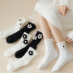 6 Pairs Floral Decor Socks Comfy & Fuzzy Warm Women's Stockings