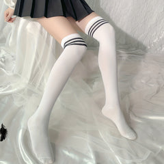 4 Pairs Striped Thigh High Socks Women's Stockings & Hosiery