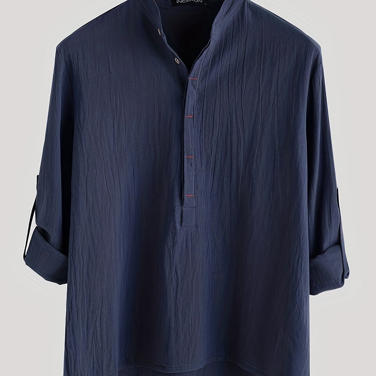 Men's Vintage Trachten Shirt Solid Long Sleeve Stand Collar Shirt