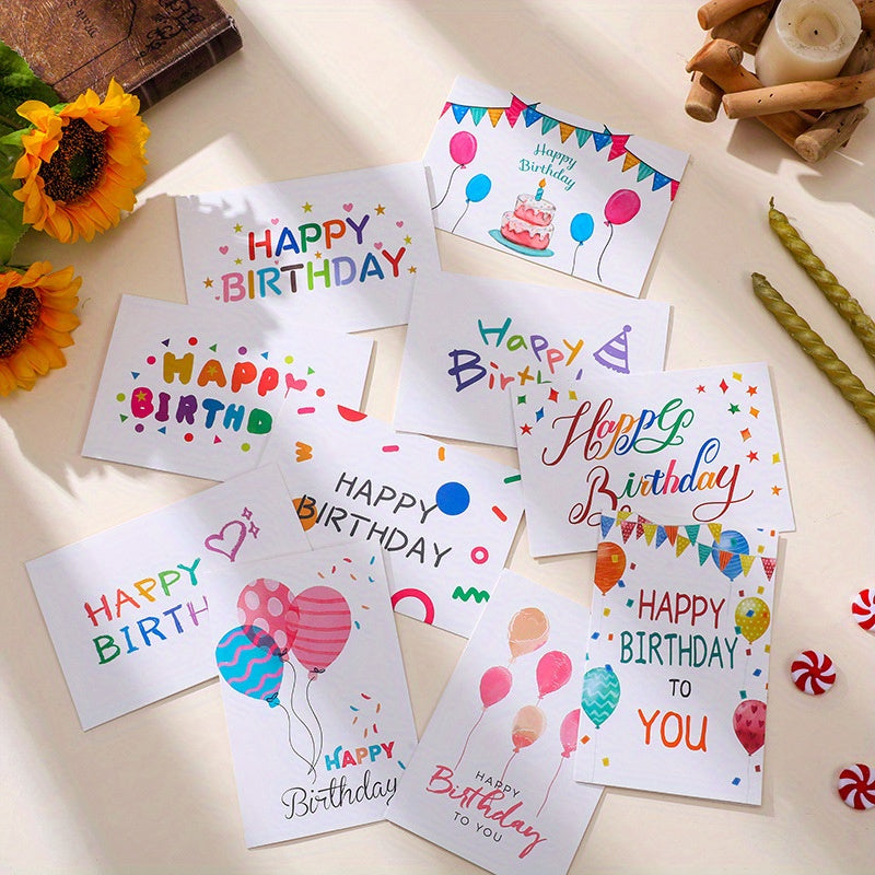 Birthday Card Set: 10 Cards with Envelopes