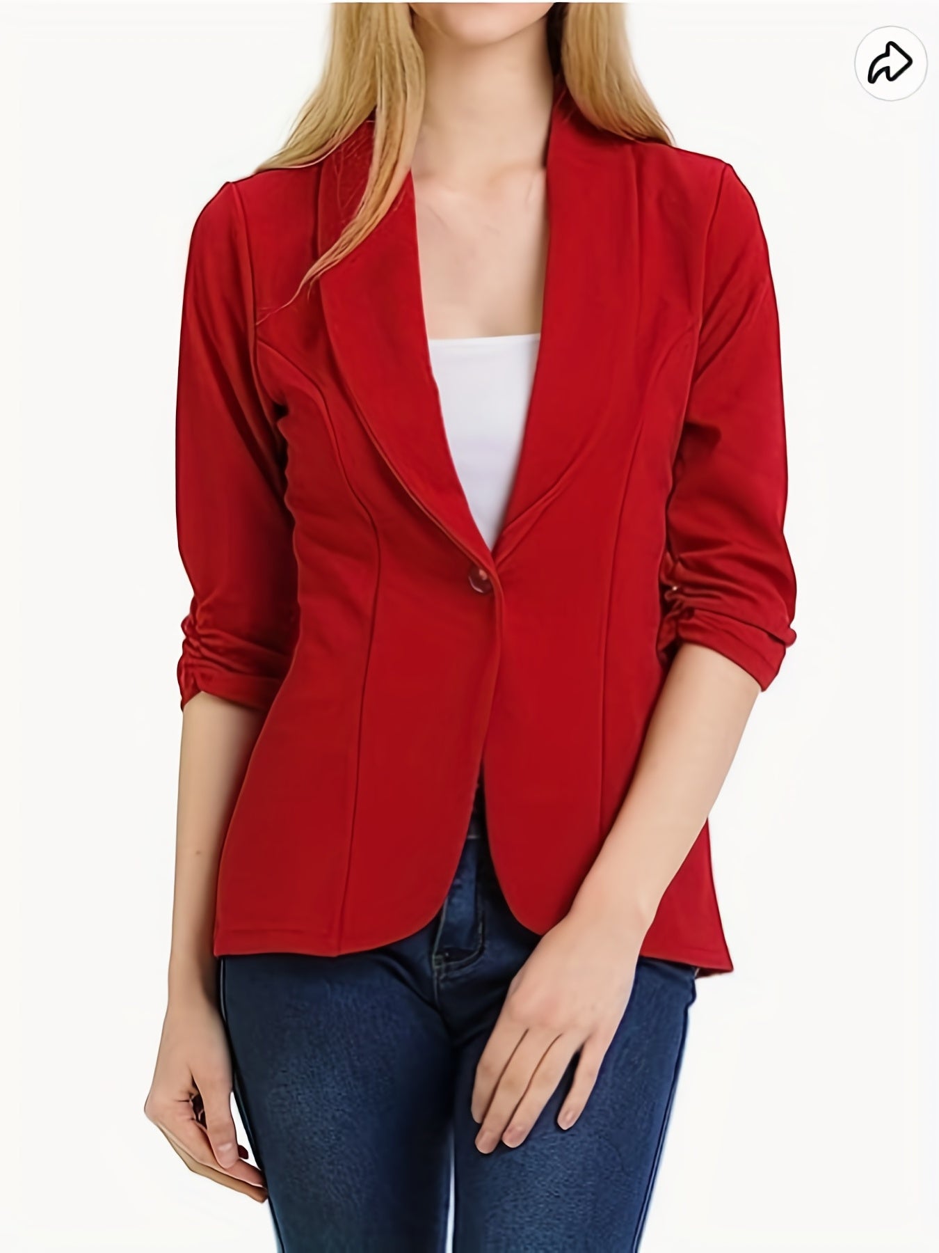 Solid Open Front Blazer Casual Lapel Ruched Sleeve Blazer