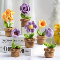 DIY Mini Potted Flower Bouquet Set Yarn Hand Woven Flowers