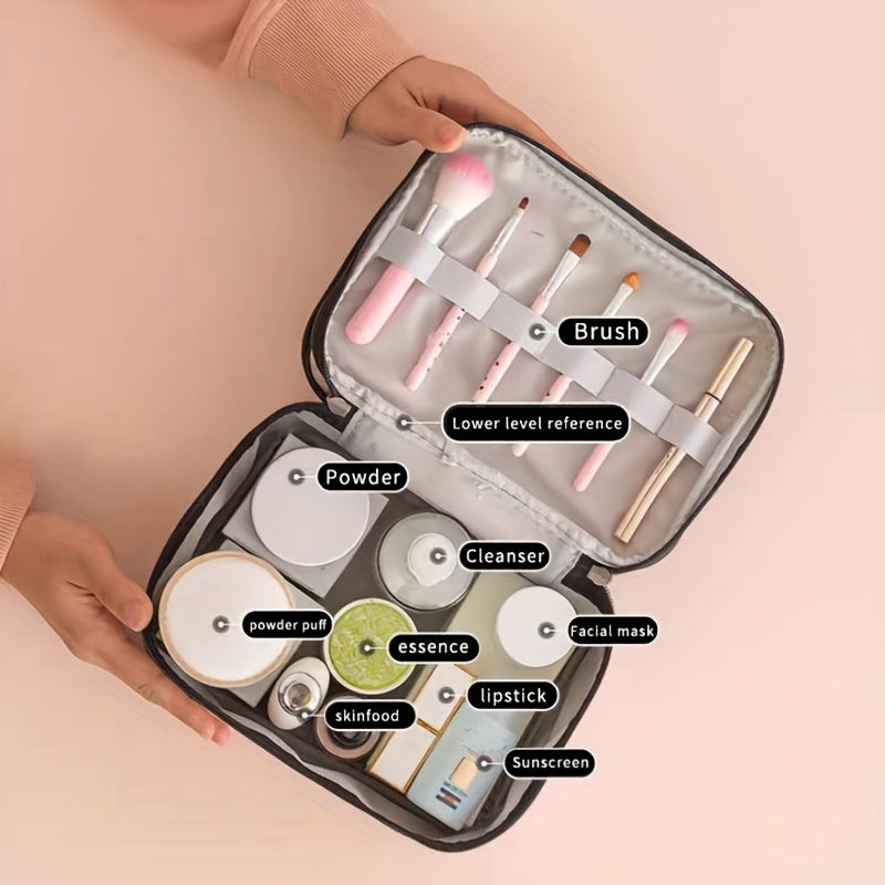Double Layer Clear Geometric Stripes Handheld Cosmetic Bag