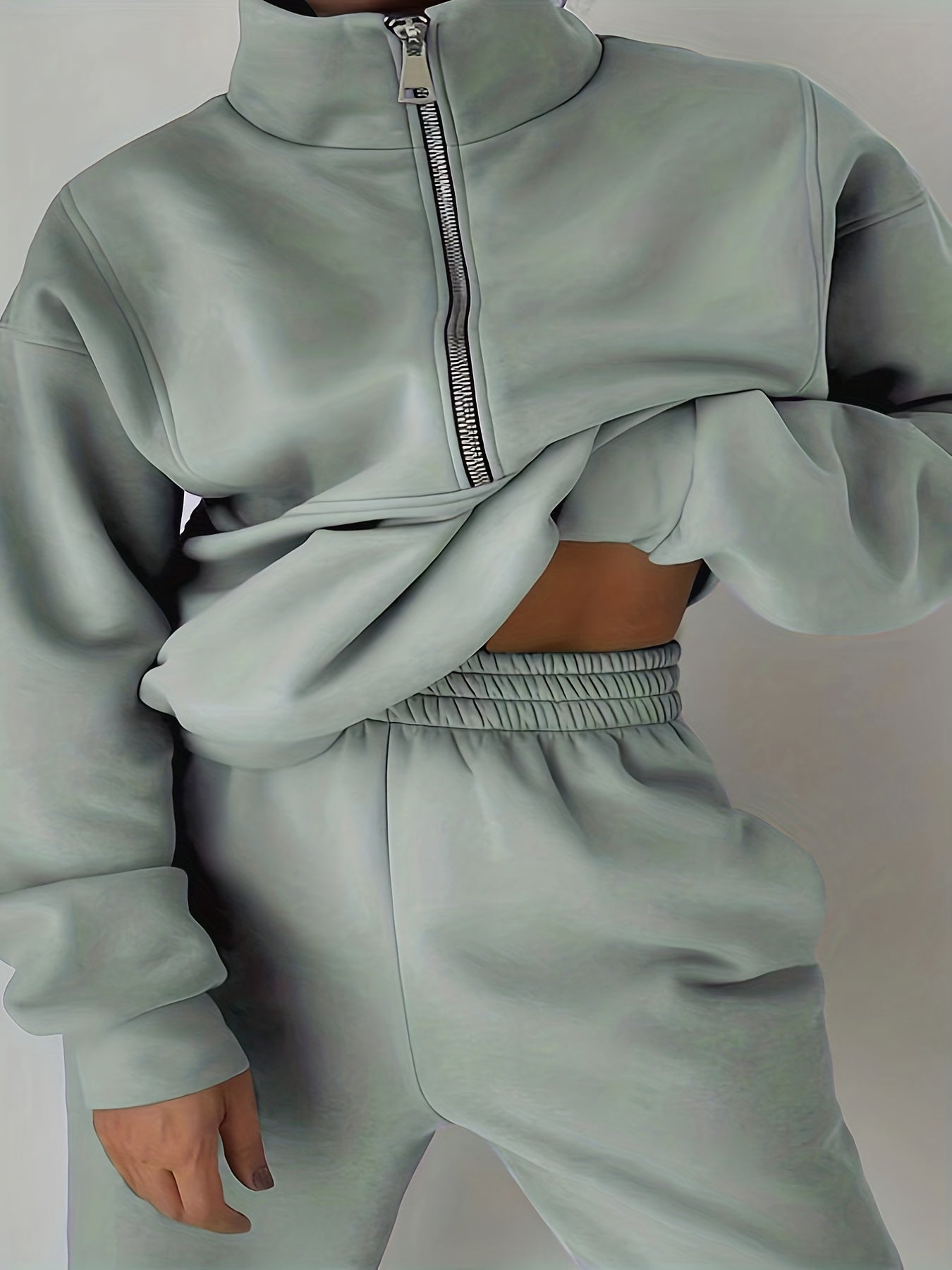 Casual Matching Two piece Set Zip Up Sweatshirt & Solid Sweatpants