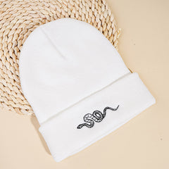 Snake Embroidered Beanie Hat for Women Christmas Gift
