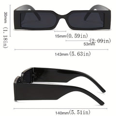 Y2K Rectangle Frame Sunglasses Minimalist Solid Eyewear