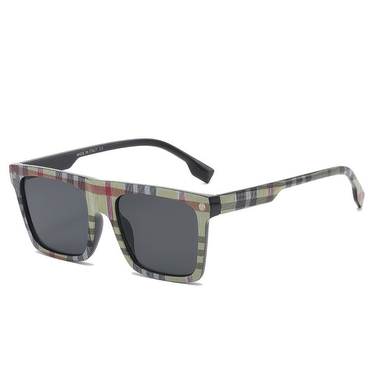 Plaid Print Oversized Square Sunglasses For Women UV400 Protection