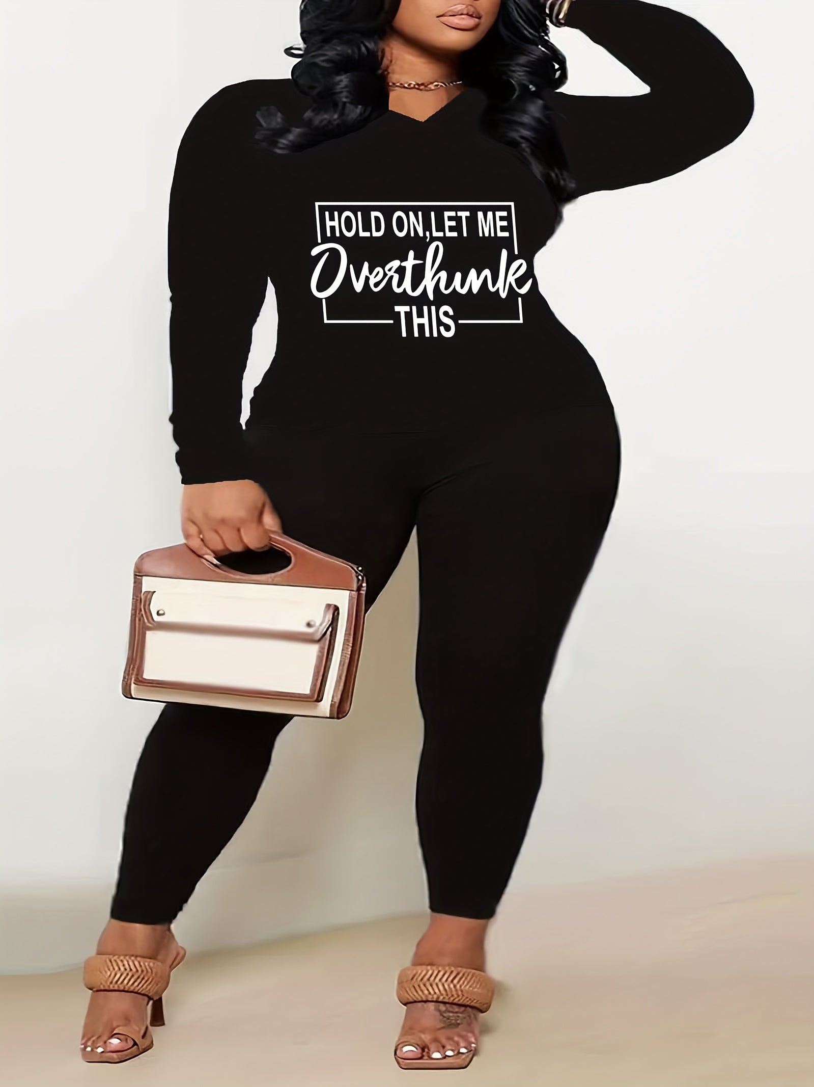  Women's Halloween Two Piece Set - Slogan Print Top & Leggings