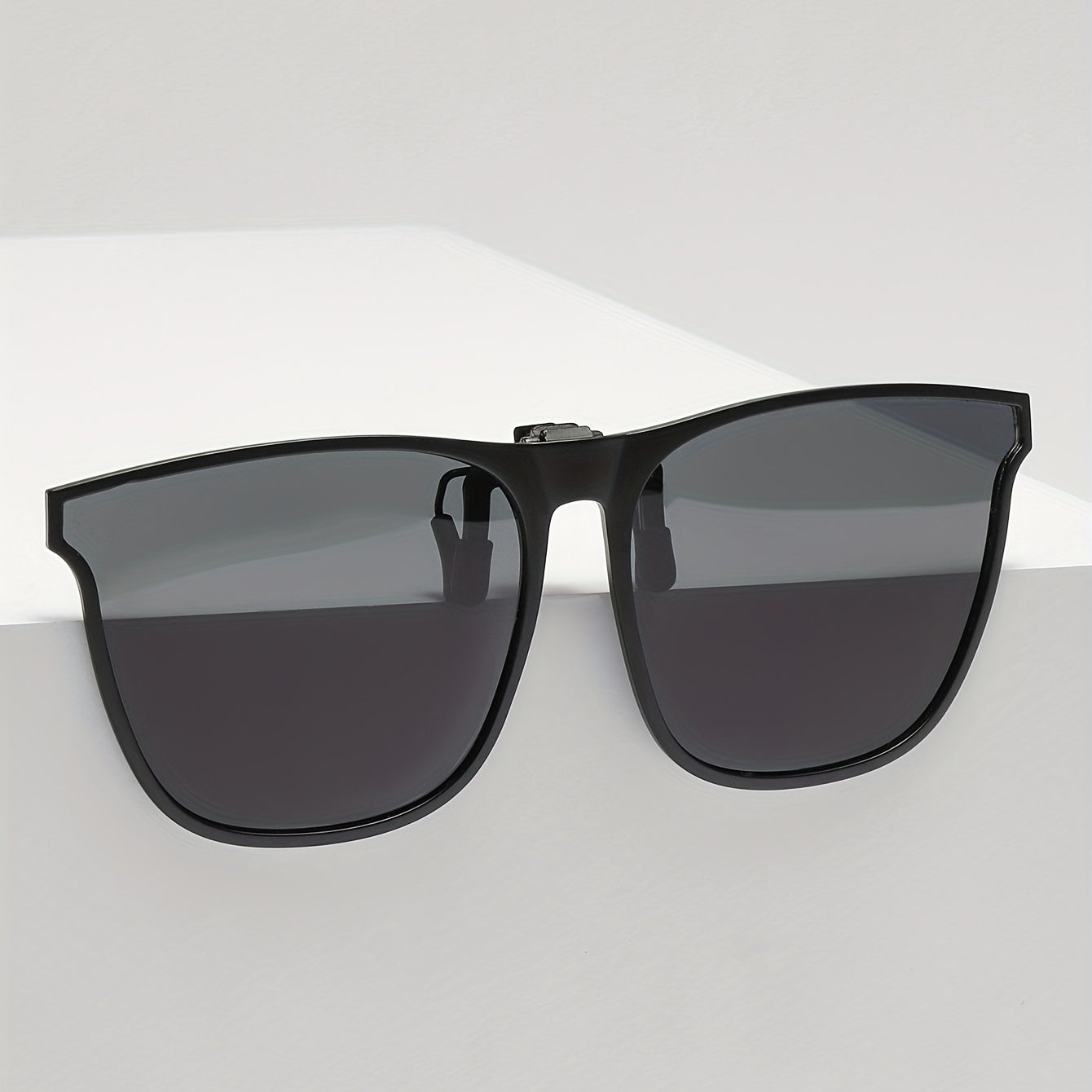 Men's Square Frame Polarized Clip-On Sunglasses with Specialty Case