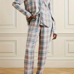  Plaid Print Button Up Shirt & Pants Pajama Set