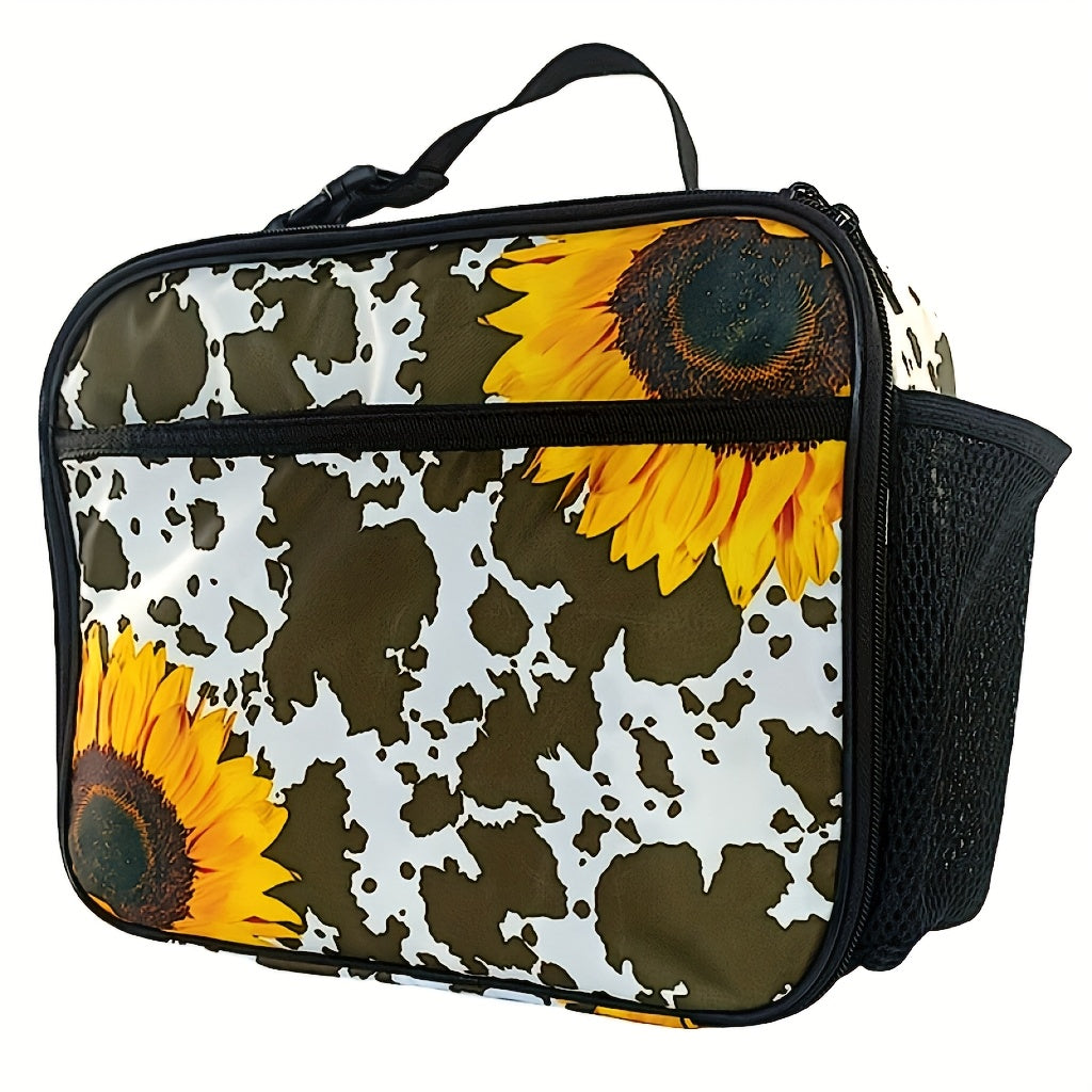 Cactus Floral Lunch Bag Insulated with Bottle Holder Reusable Lunch Box