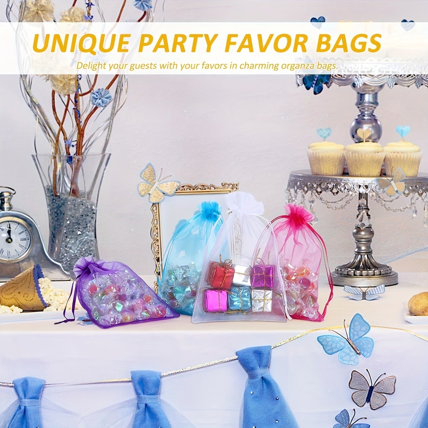 30pcs 4x6 Inch Organza Gift Bags Sheer Drawstring Pouch Candy Bags