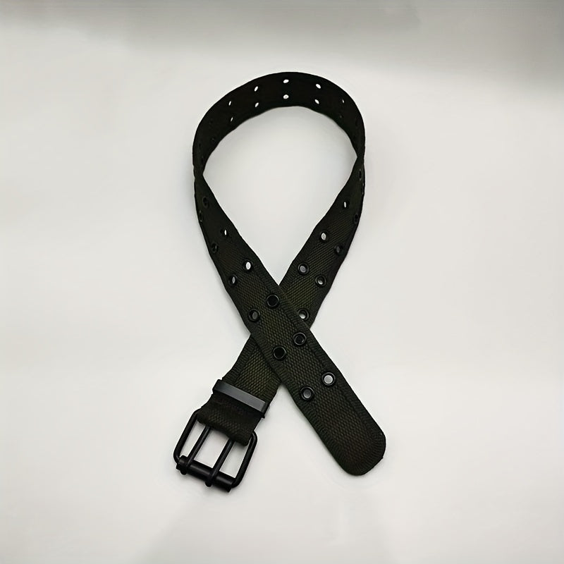 Men's Heavy Duty Web Belt Solid Color Hole Buckle Waist Strap