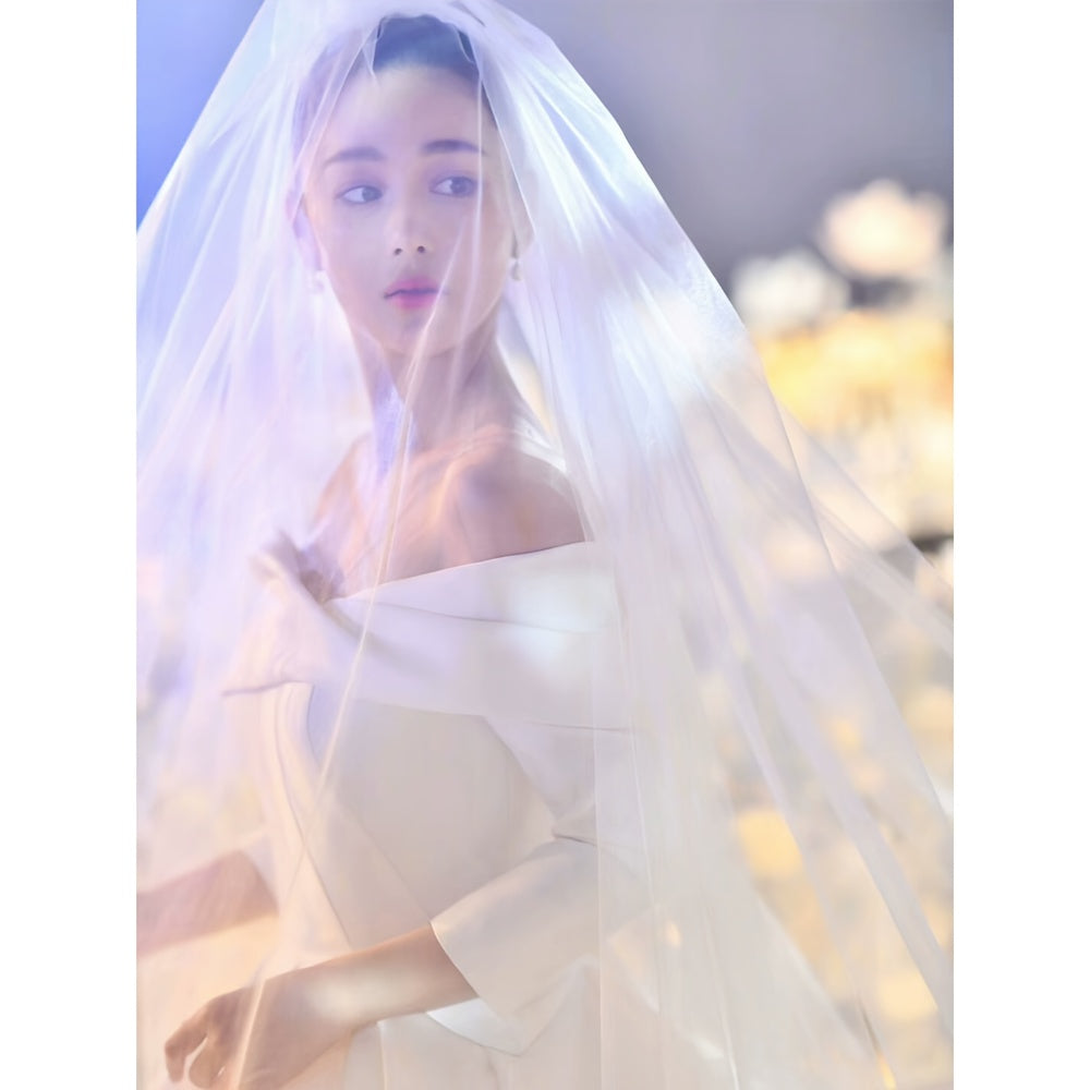 Long Bridal Veil with Satin Edges - Perfect for Weddings