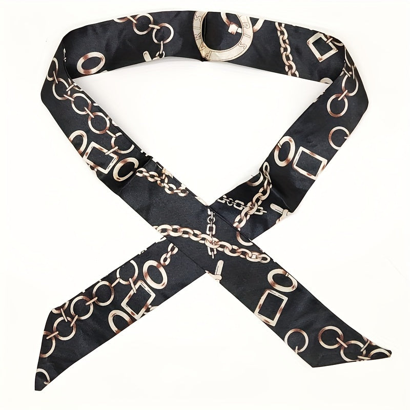 2pcs Chain Print Twilly Scarf Ribbon Neckerchief