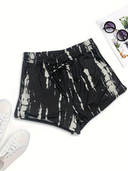  Tie Dye Stripe Print Elastic Waist Shorts with Pockets