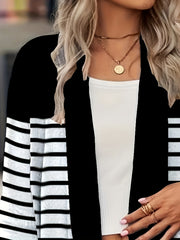  Colorblock Stripe Print Long Sleeve Open Front Cardigan