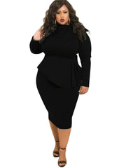  Solid Knot Long Sleeve Midi Dress Women's Plus Dress
