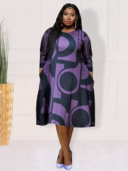 Geometric Print Half Sleeve Loose Fit Dress