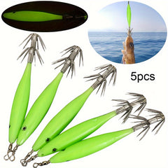 5pcs Luminous Squid Jig Bait with Squid Hook Fishing Tackle
