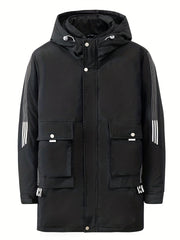 Men's Hooded Puffer Jacket Warm Winter Big Pockets Solid Coat