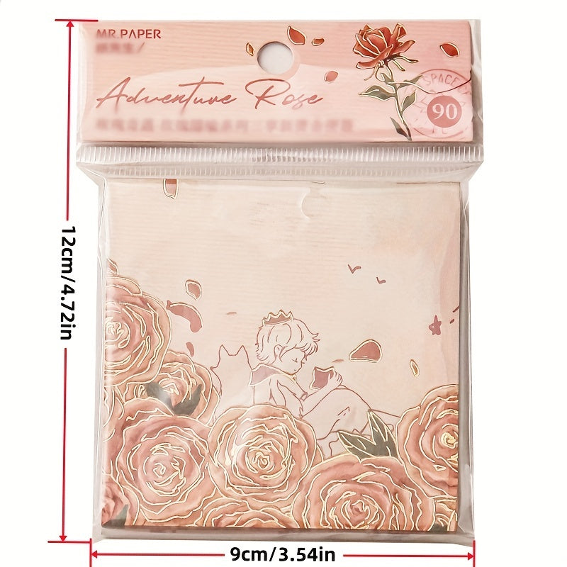 90pcs Gilded Three Pack Sticky Notes Rose Metaphor Series