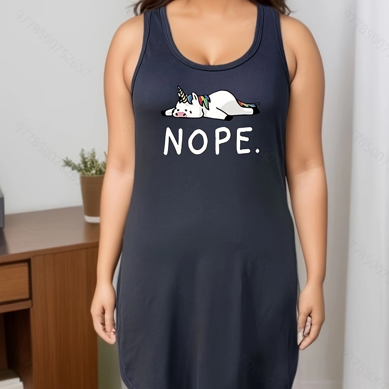  Unicorn Print Racer Back Tank Sleep Dress