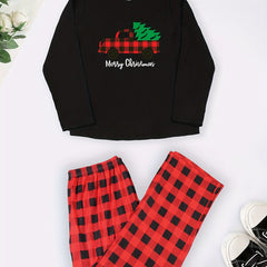  Christmas Casual Pajama Set Women's Plus Plaid Truck & Christmas Tree