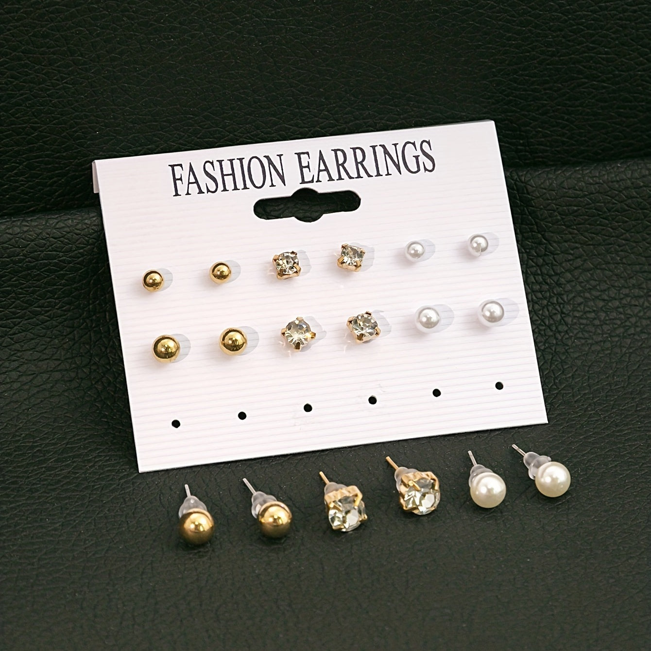9 Pairs Round Faux Pearl Stud Earrings Set Silver Plated