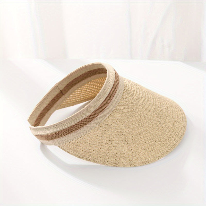 Sunscreen Straw Visor Hat Wide Brim UV Protection Ponytail Sun Hat