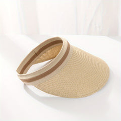 Sunscreen Straw Visor Hat Wide Brim UV Protection Ponytail Sun Hat
