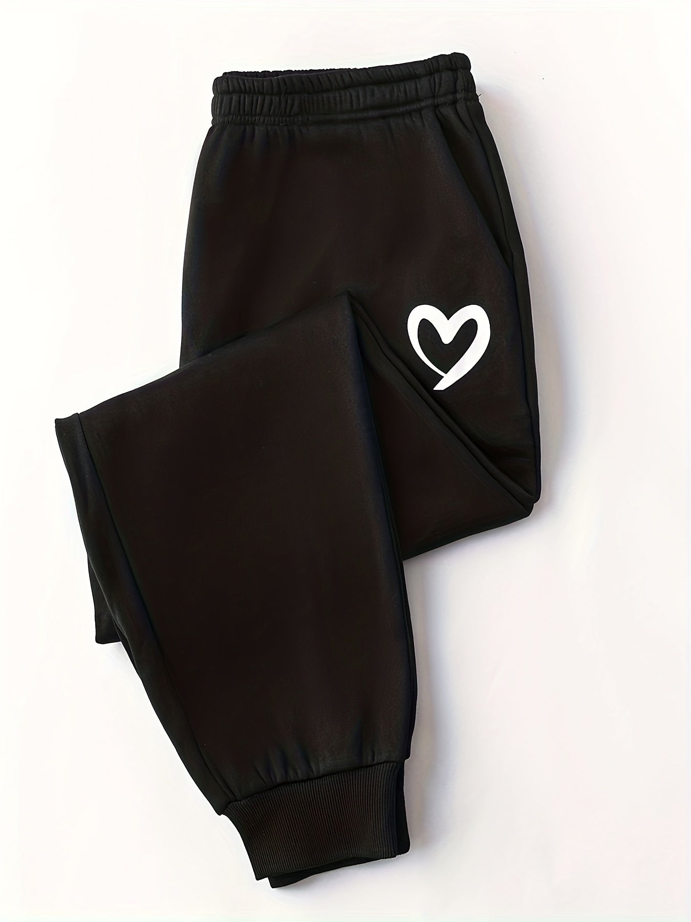  Heart Print Jogger Trousers Elastic Drawstring High Rise