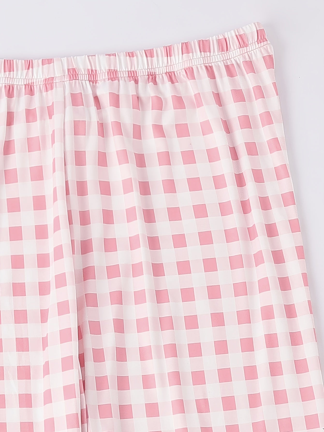  Pajama Set Soft Tee & Gingham Print Pants Two Piece Set