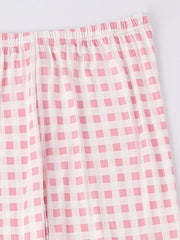  Pajama Set Soft Tee & Gingham Print Pants Two Piece Set