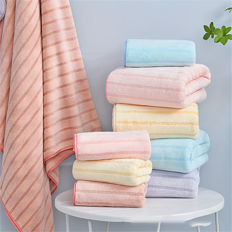 2pc Coral Velvet Striped Towel Set Soft Hand Bath Linen Sets Absorbent Towels