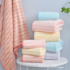 2pc Coral Velvet Striped Towel Set Soft Hand Bath Linen Sets Absorbent Towels