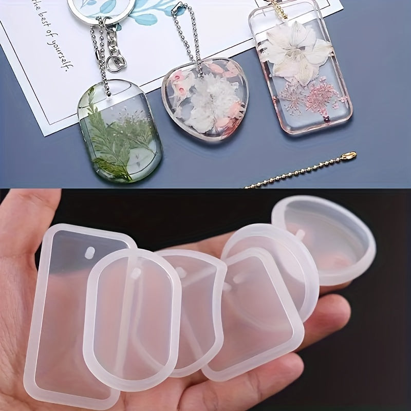 DIY Keychain Pendant Silicone Mold Set Crystal Epoxy Resin Geometric Tag Pendant