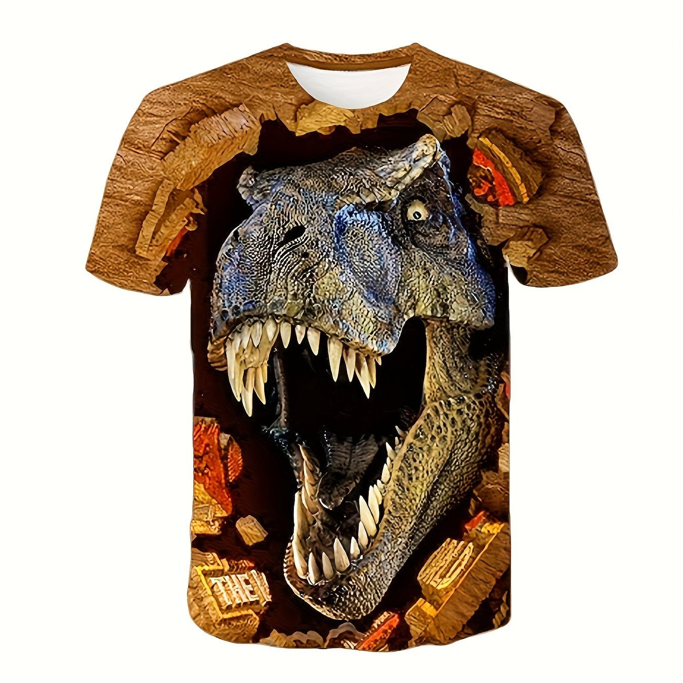 3D Dinosaur & Ground Pattern Tee for Kids Short Sleeve Top
