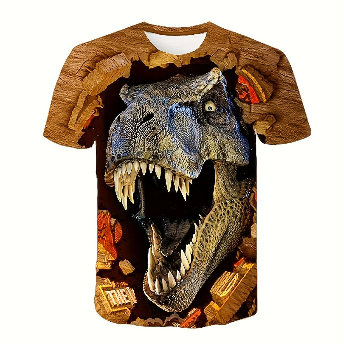 3D Dinosaur & Ground Pattern Tee for Kids Short Sleeve Top
