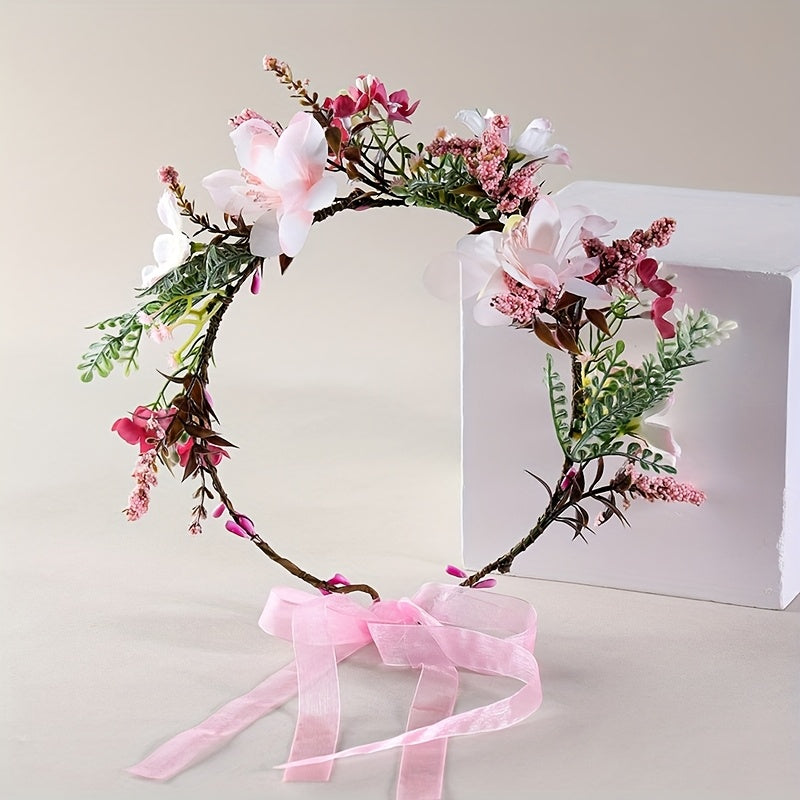 Floral Headband for Bridal Photo Shoots Pink