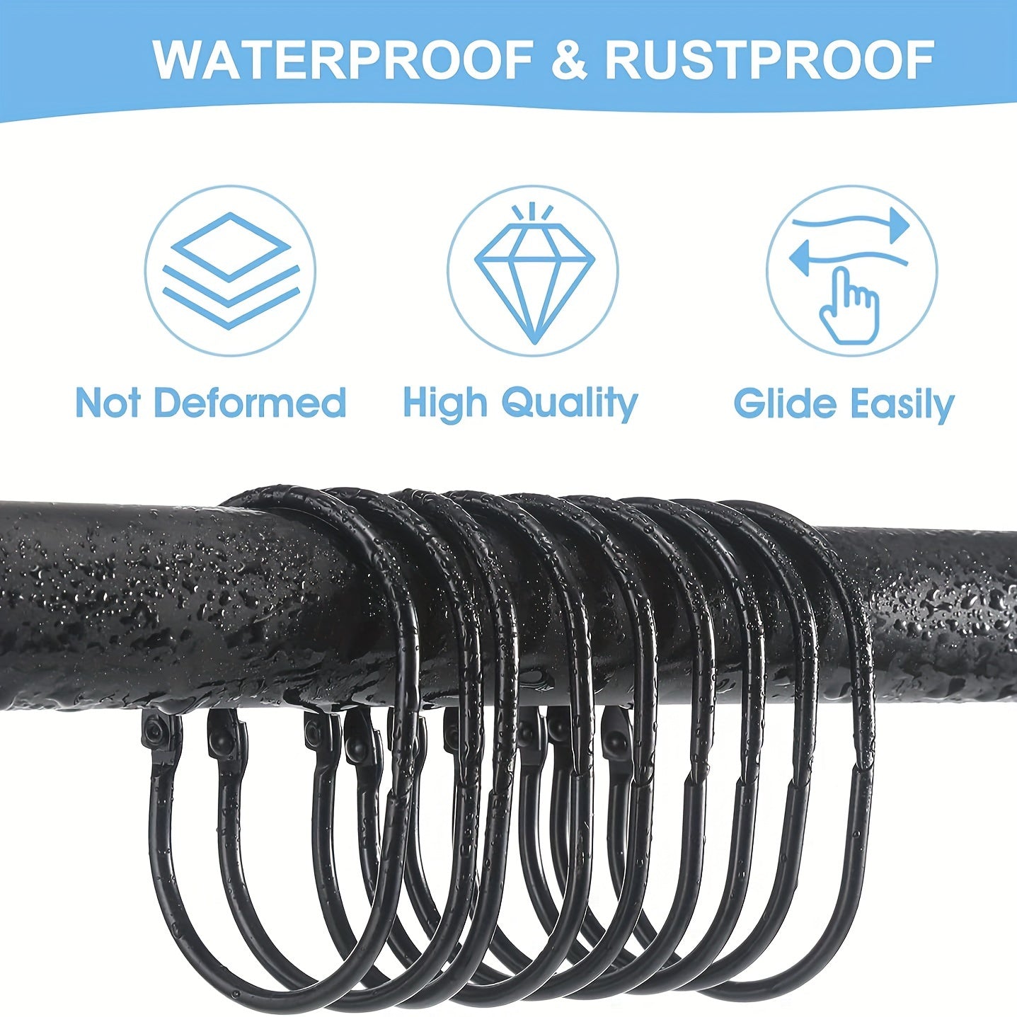 12pcs Rustproof Shower Curtain Hook for Bathroom Shower Rod