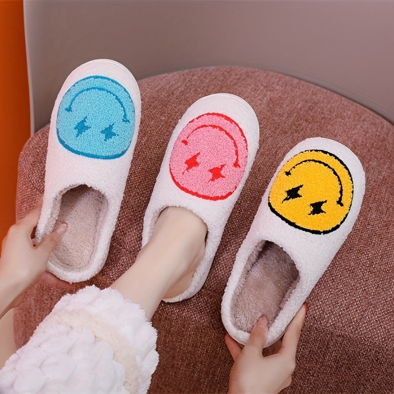 Women's Lightning Smile Face Slippers Warm Closed Toe Plush Home Shoes
