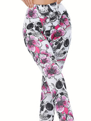 Skull & Floral Print High Waist Leggings