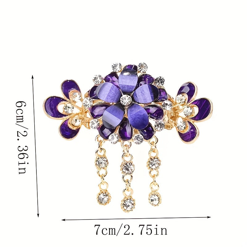 Flower Hair Clip with Rhinestone Tassel Back Head Decoration
