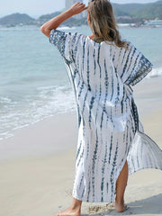  Boho Cover Up Women's Plus Tie Dye Stripe Print Batwing Sleeve V Neck